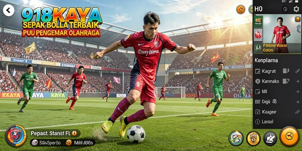 Tampilan gameplay seru dari 918KAYA saat pertandingan sepak bola.