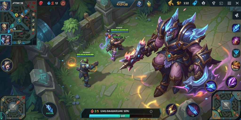 Tampilan seru gameplay ATOM138 dalam pertempuran MOBA.