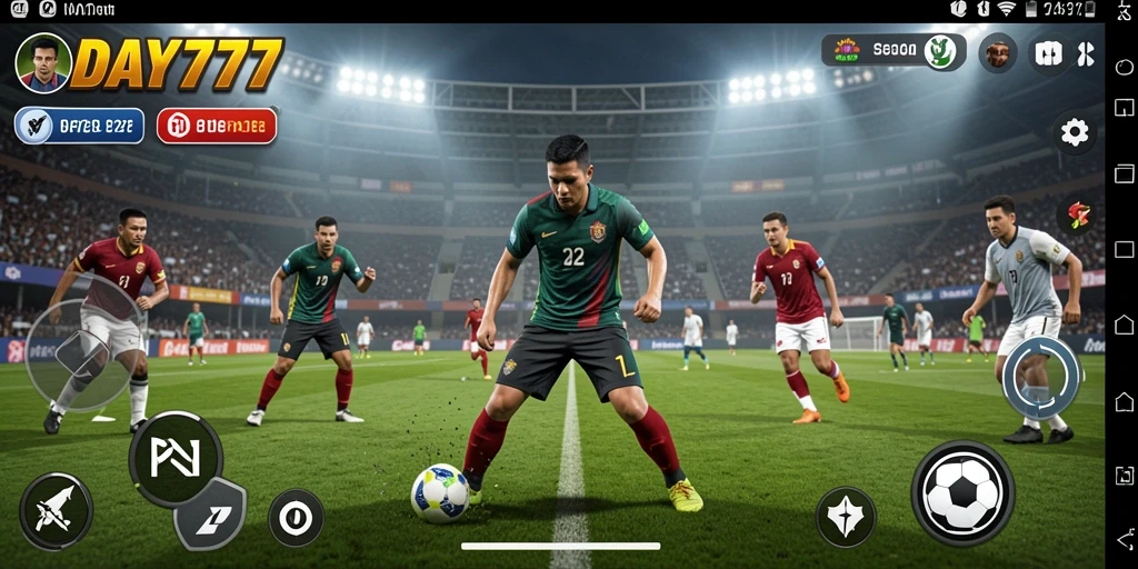 Tangkapan layar gameplay DAY777 menunjukkan aksi seru dalam kompetisi olahraga.