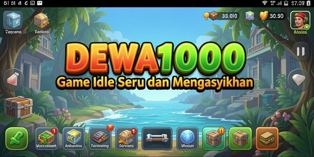 Tangkapan layar utama DEWA1000 menampilkan gameplay Idle yang mengasyikkan.