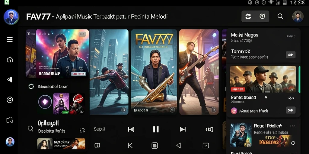 Tampilan gameplay aplikasi FAV77 yang menampilkan berbagai fitur musik.