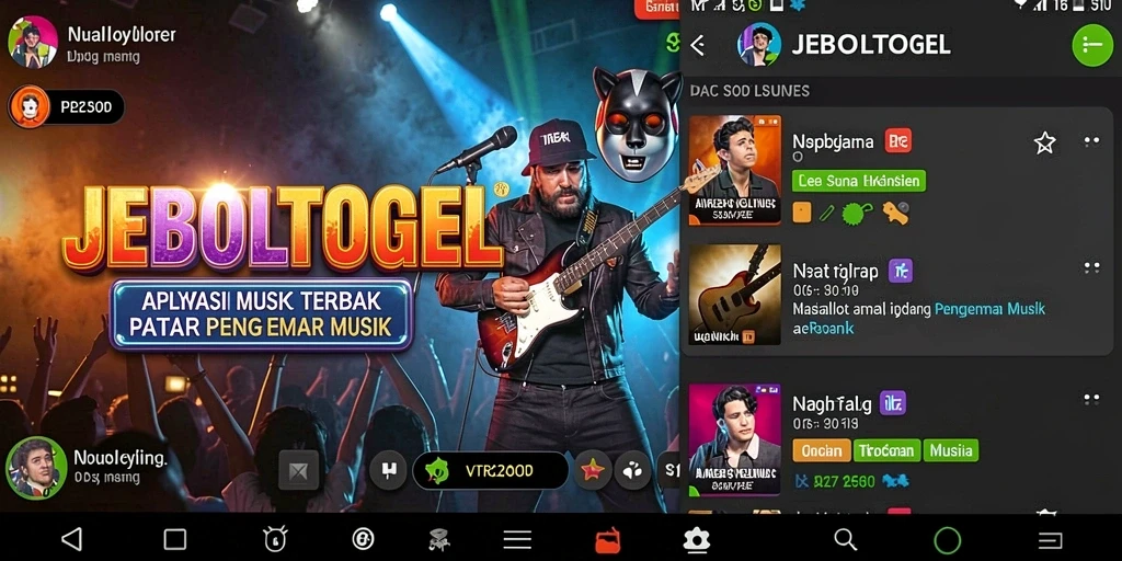 Tangkapan layar gameplay JEBOLTOGEL menampilkan berbagai aliran musik.
