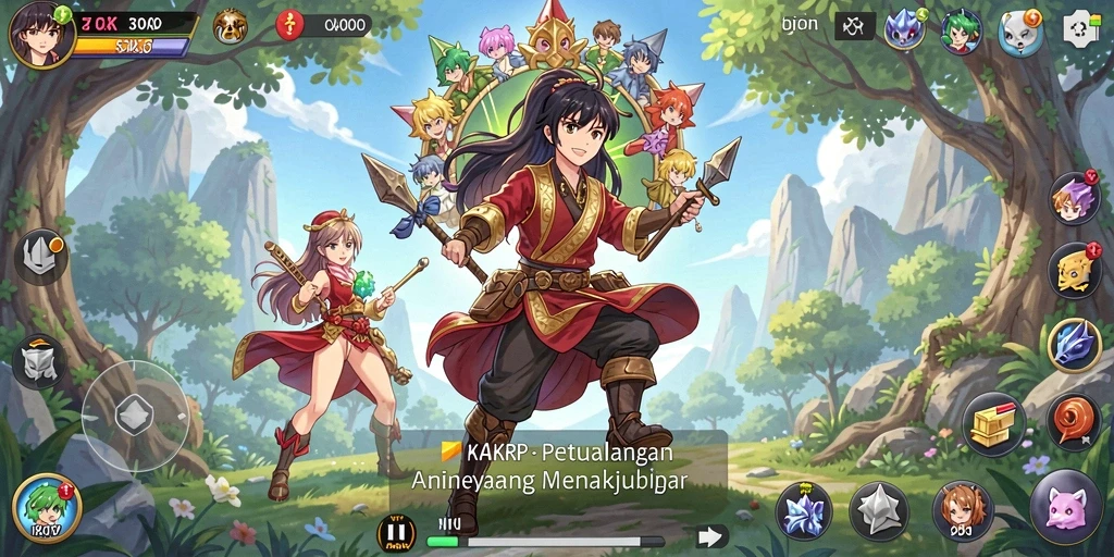 Screenshot gameplay KAKRP menampilkan pertarungan seru dengan karakter Anime.