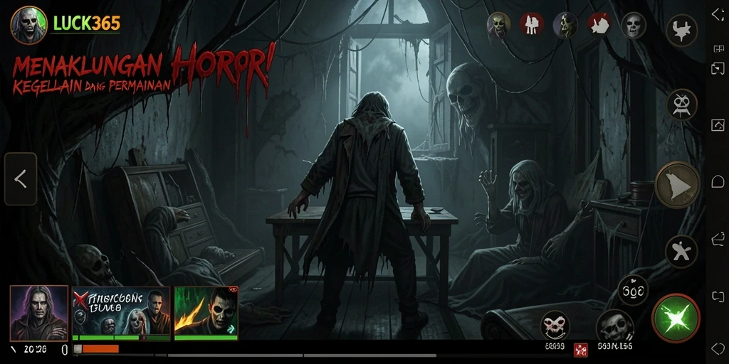Screenshot LUCK365 menampilkan suasana gameplay yang menegangkan dan menyeramkan.