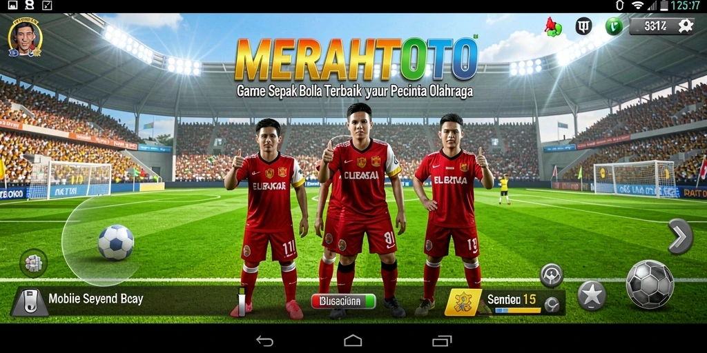 Tampilan utama gameplay MERAHTOTO di lapangan sepak bola.