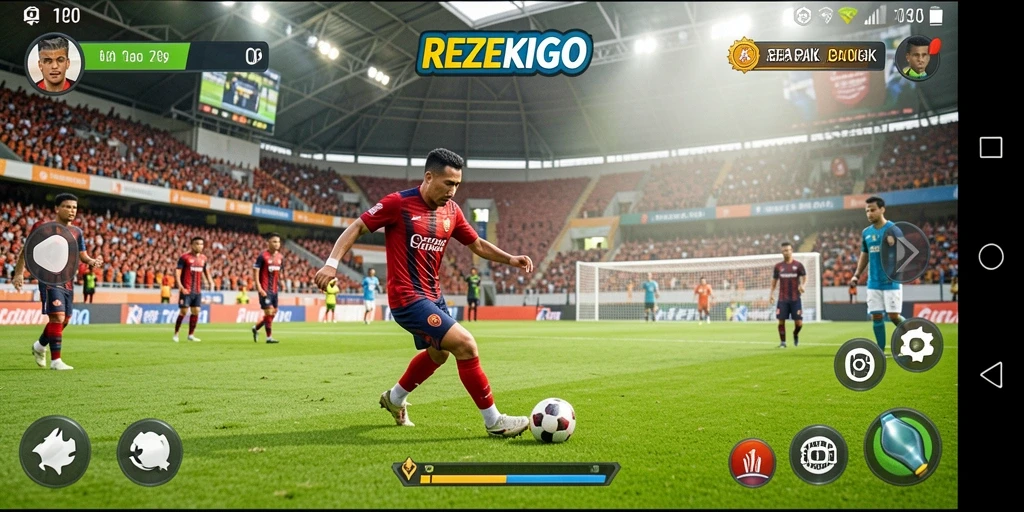 Tampilan gameplay yang mendebarkan di lapangan sepak bola.
