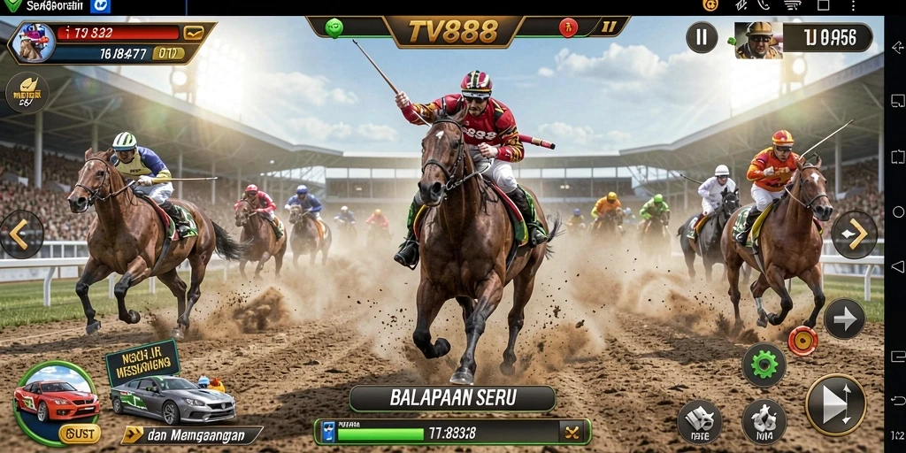 Gameplay seru TV888 dengan mobil balap yang menantang.